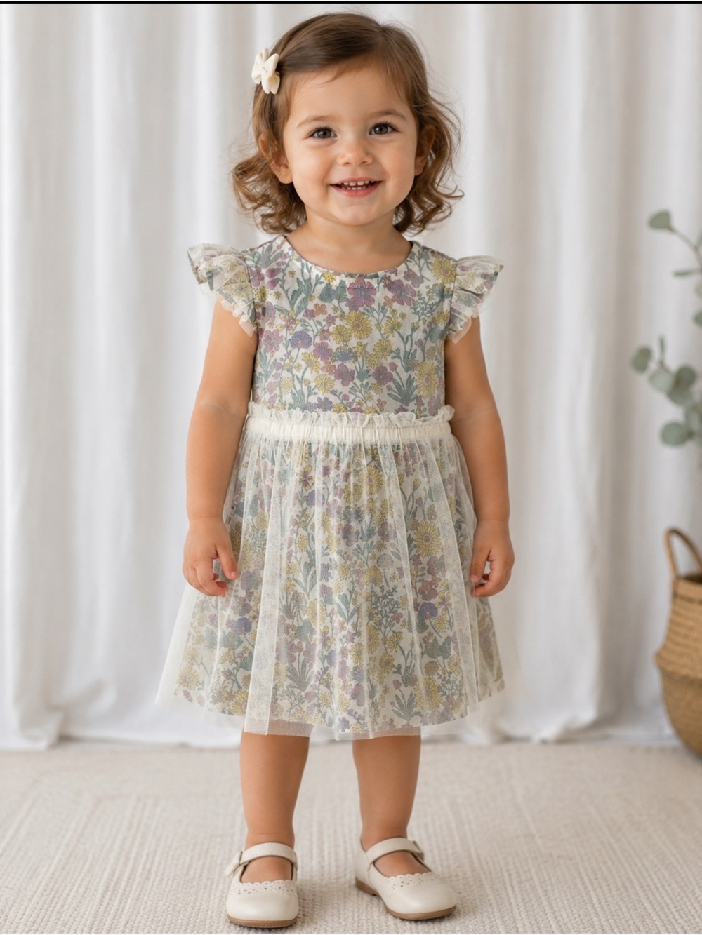 Hanna Andersson Daisy Print Tulle Overlay Dress Size 2T
